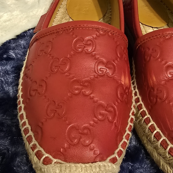 GUCCI Espadrilles Leather Slip-On, Size 35 In Red Authentic With Box - Picture 11 of 16